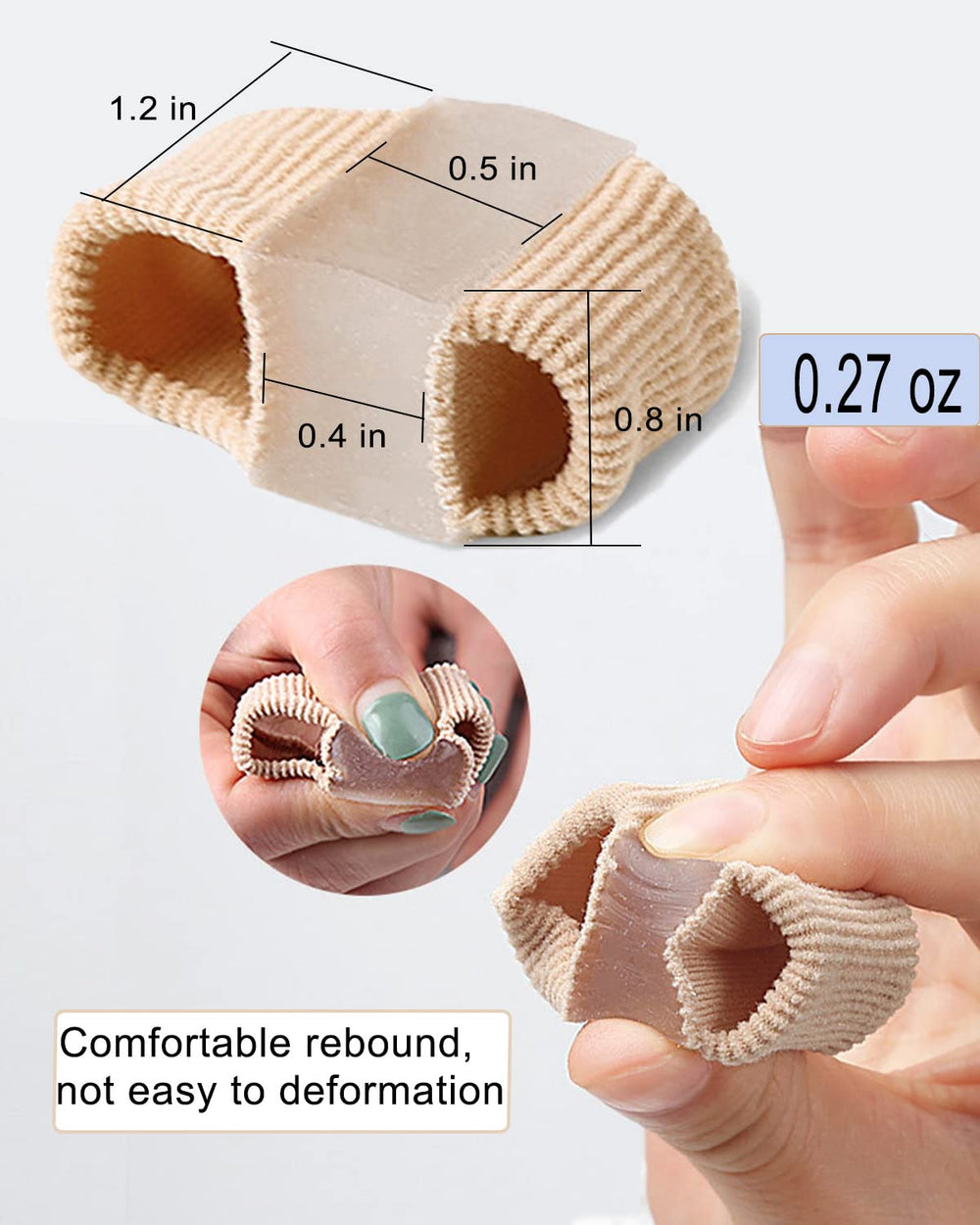 Golbylicc spacer on foot demonstrating secure fit and pain relief