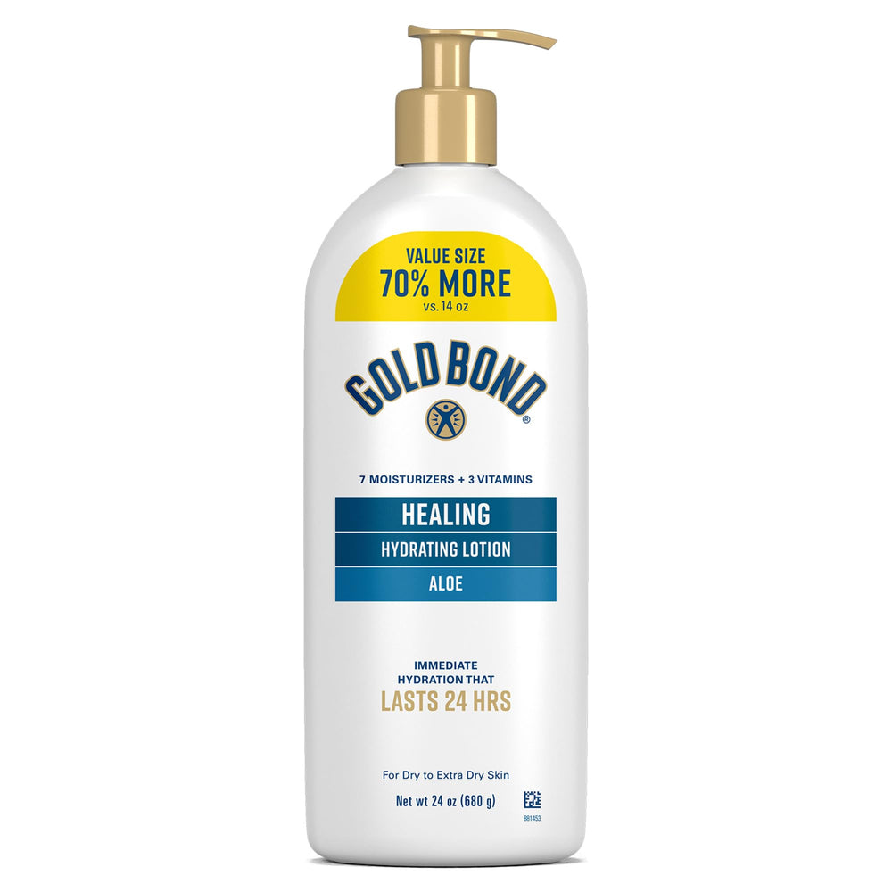 Gold Bond front packaging shows 24 oz pump and product benefits