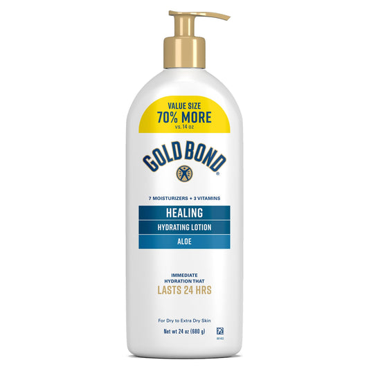 Gold Bond front packaging shows 24 oz pump and product benefits