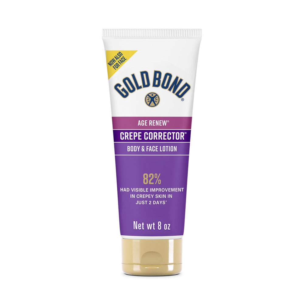 Gold Bond front packaging showing product and benefits for crepey skin