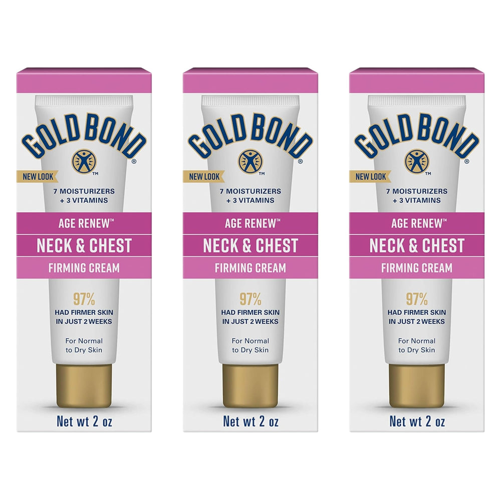 Gold Bond front packaging showing three 2 oz tubes and clear product benefits