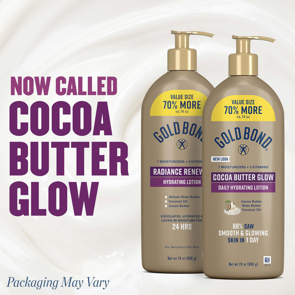 Gold Bond lotion texture close-up highlighting creamy exfoliating, moisturizing feel