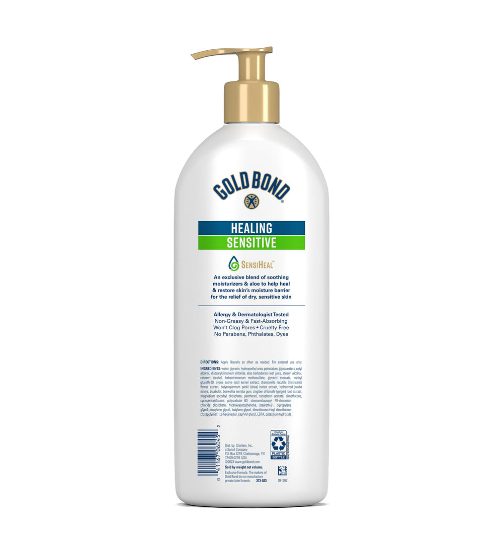 Gold Bond label close-up highlighting SensiHeal Technology details