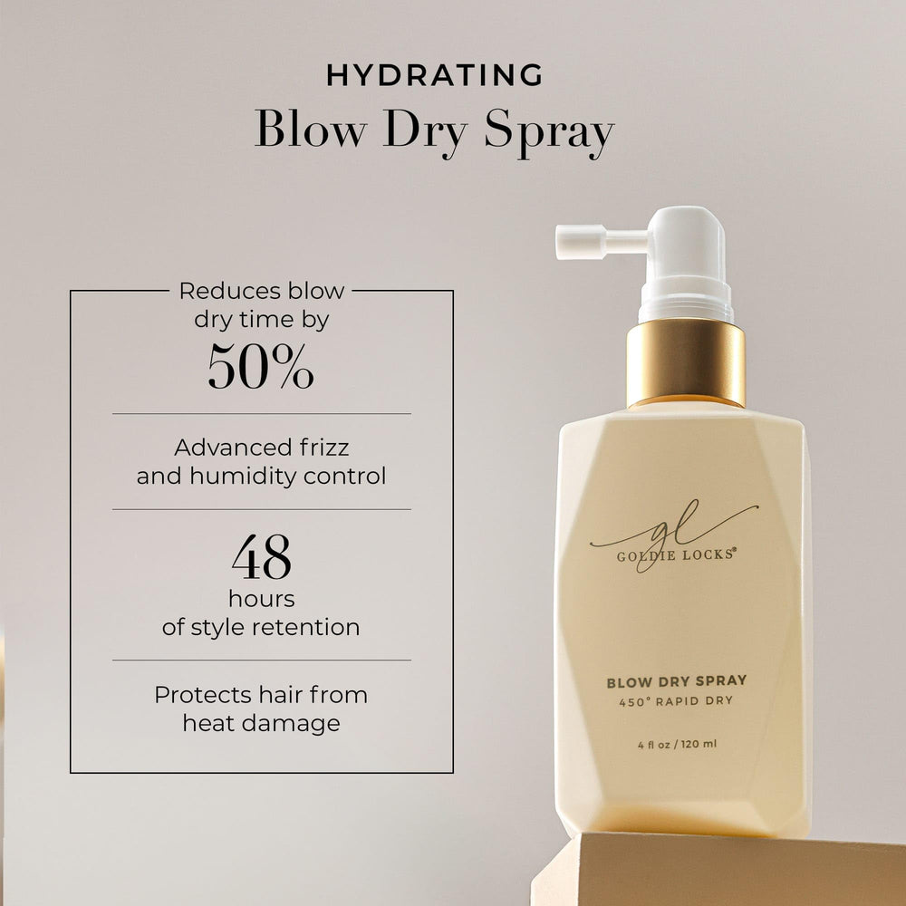 Goldie Locks close-up nozzle spraying fine mist, ensures even heat protection