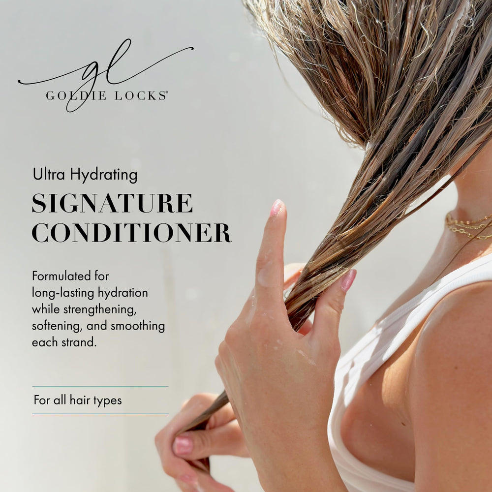 goldie locks pump dispensing creamy conditioner texture for easy application benefit: smooth slip