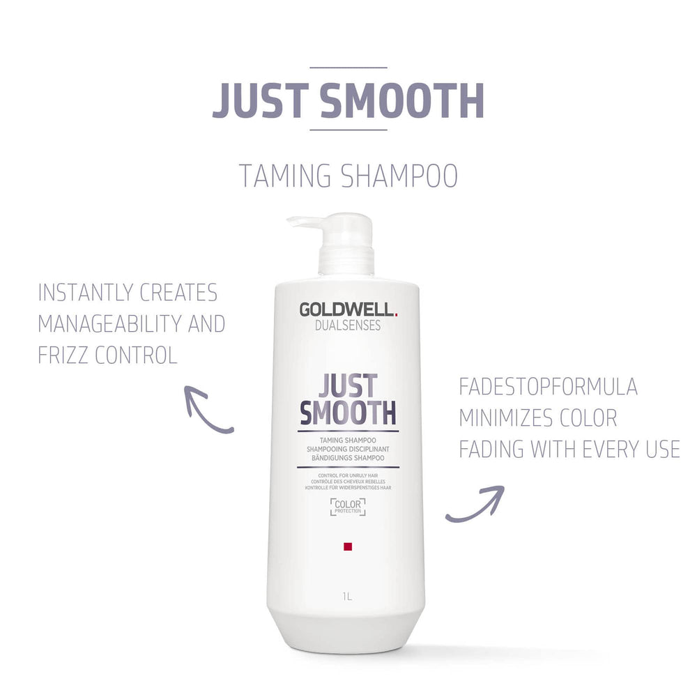 Goldwell Just Smooth back label close-up with ingredients and usage details for reassurance