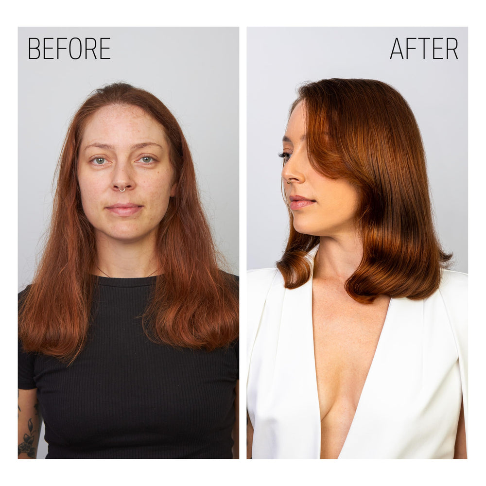 Goldwell hands combing product through hair for even distribution benefit