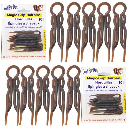 Good Hair Days front packaging tortoise shell showing pack of 20 pins and benefit of organized storage