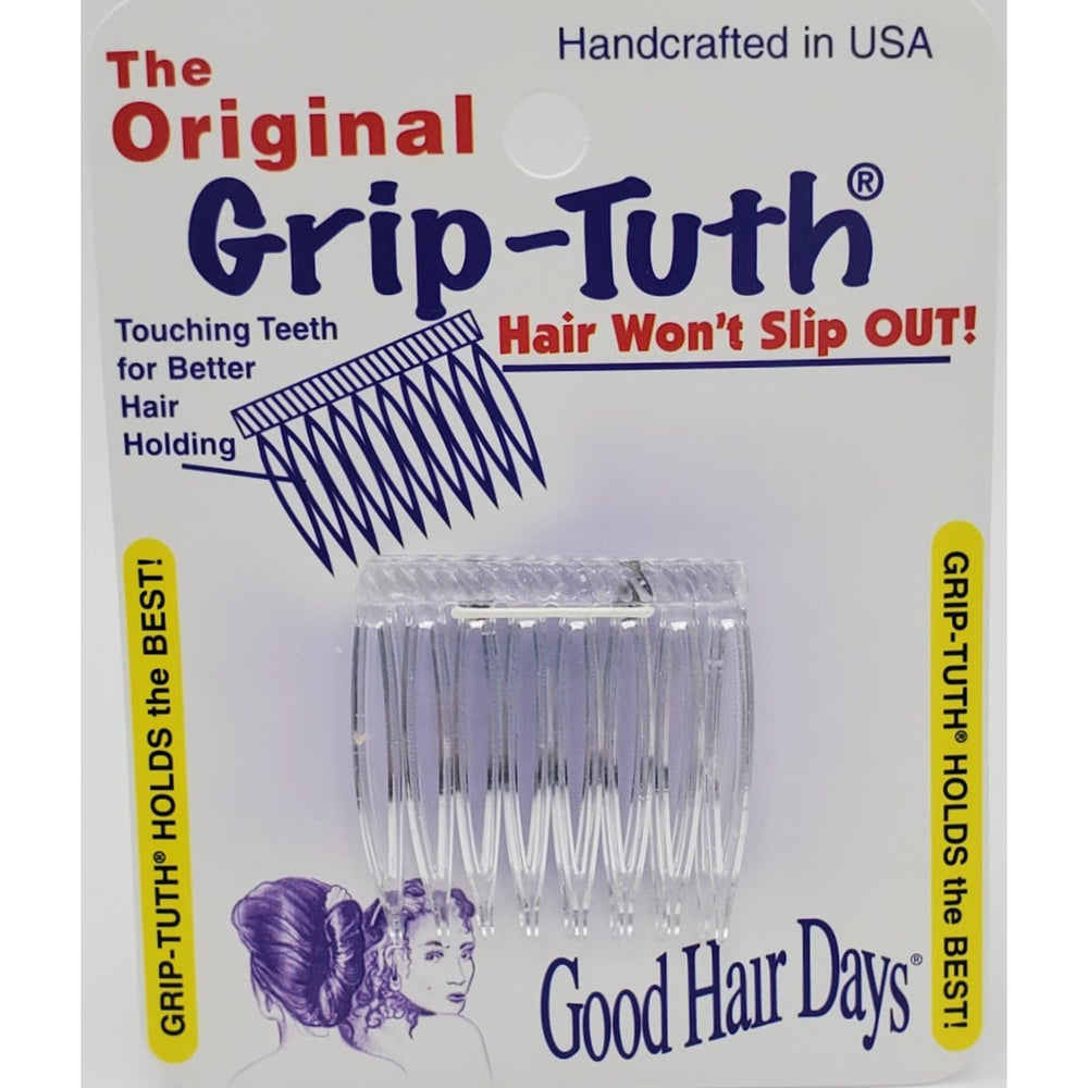 Good Hair Days front view of Grip-Tuth two combs showing clear compact design and discreet hold