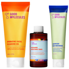 Good Molecules front packaging showing full cleanse, tone, moisturize set benefits