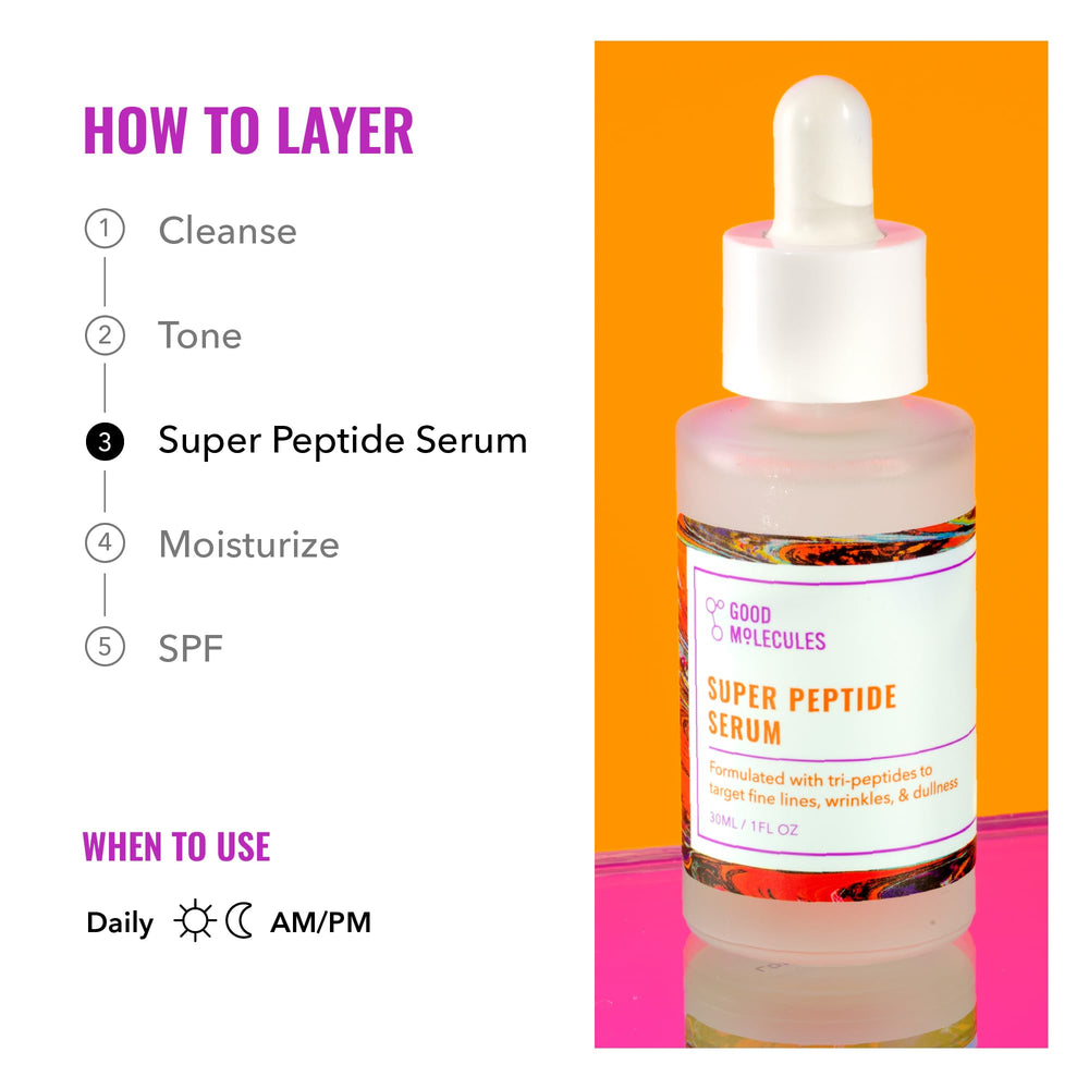 Good Molecules applying serum to cheek illustrating smooth absorption and prep