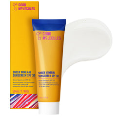 Good Molecules front packaging showing sunscreen tube and benefit of clear protection