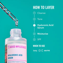 Good Molecules bottle next to hand for scale and volume clarity
