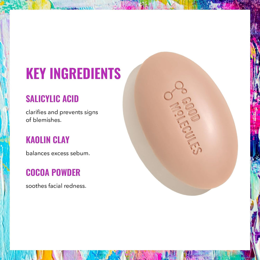 Good Molecules sliced bar revealing ingredient specks and calming botanicals