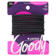 Goody black 4mm elastics front packaging showing ten-count and benefit of secure hold