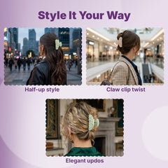 Goody clip creating a half-up look in lifestyle setting for polished style