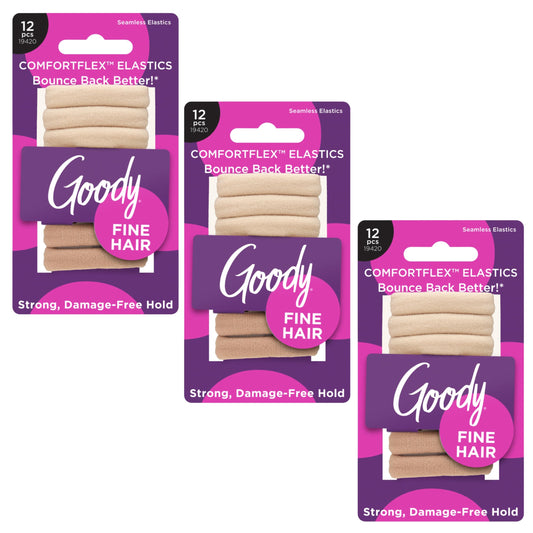 GOODY front packaging showing 12-count blonde elastics and benefits