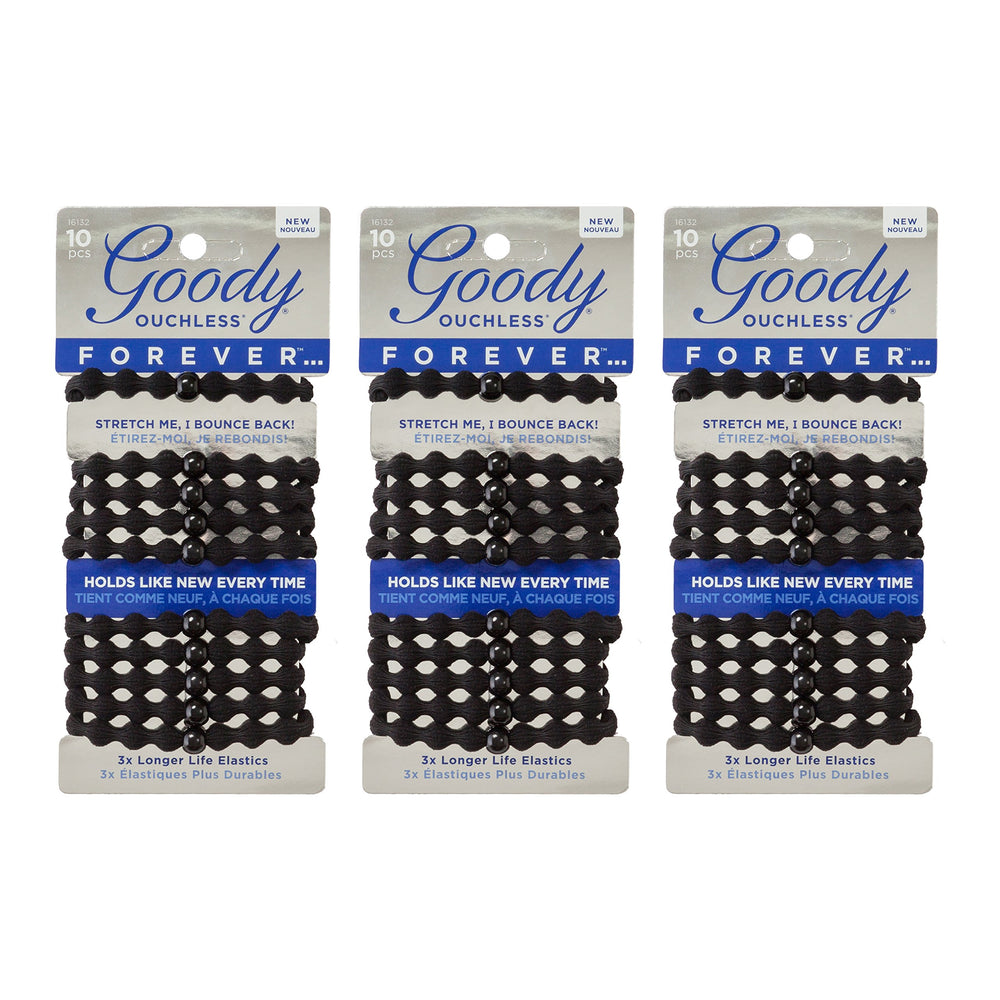 GOODY front packaging showing three braided elastics and durable design benefit