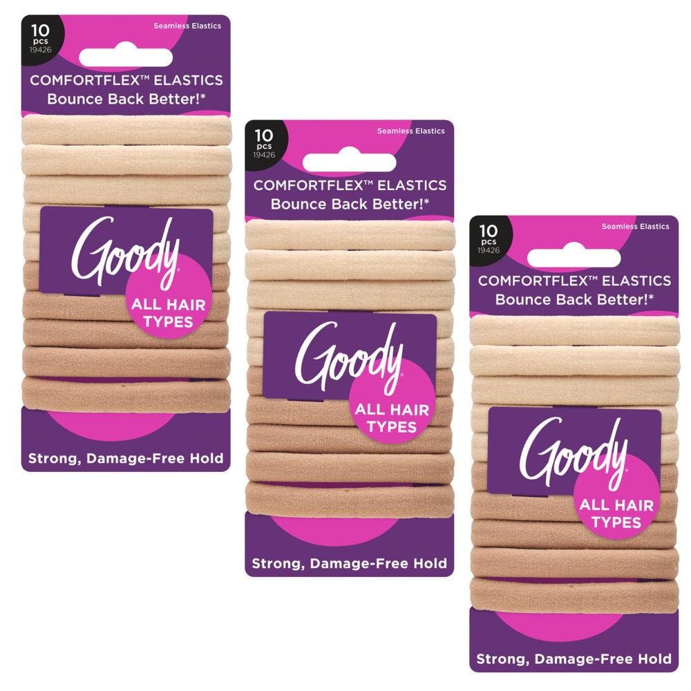 Goody front packaging ComfortFlex blonde elastics showing count and benefits