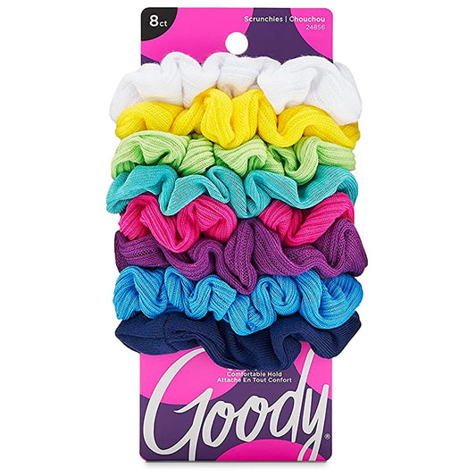 GOODY front packaging showing eight neon scrunchies and easy selection benefit