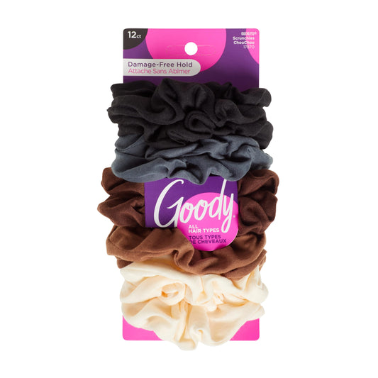 GOODY front packaging showing 12 neutral scrunchies and clear variety benefit