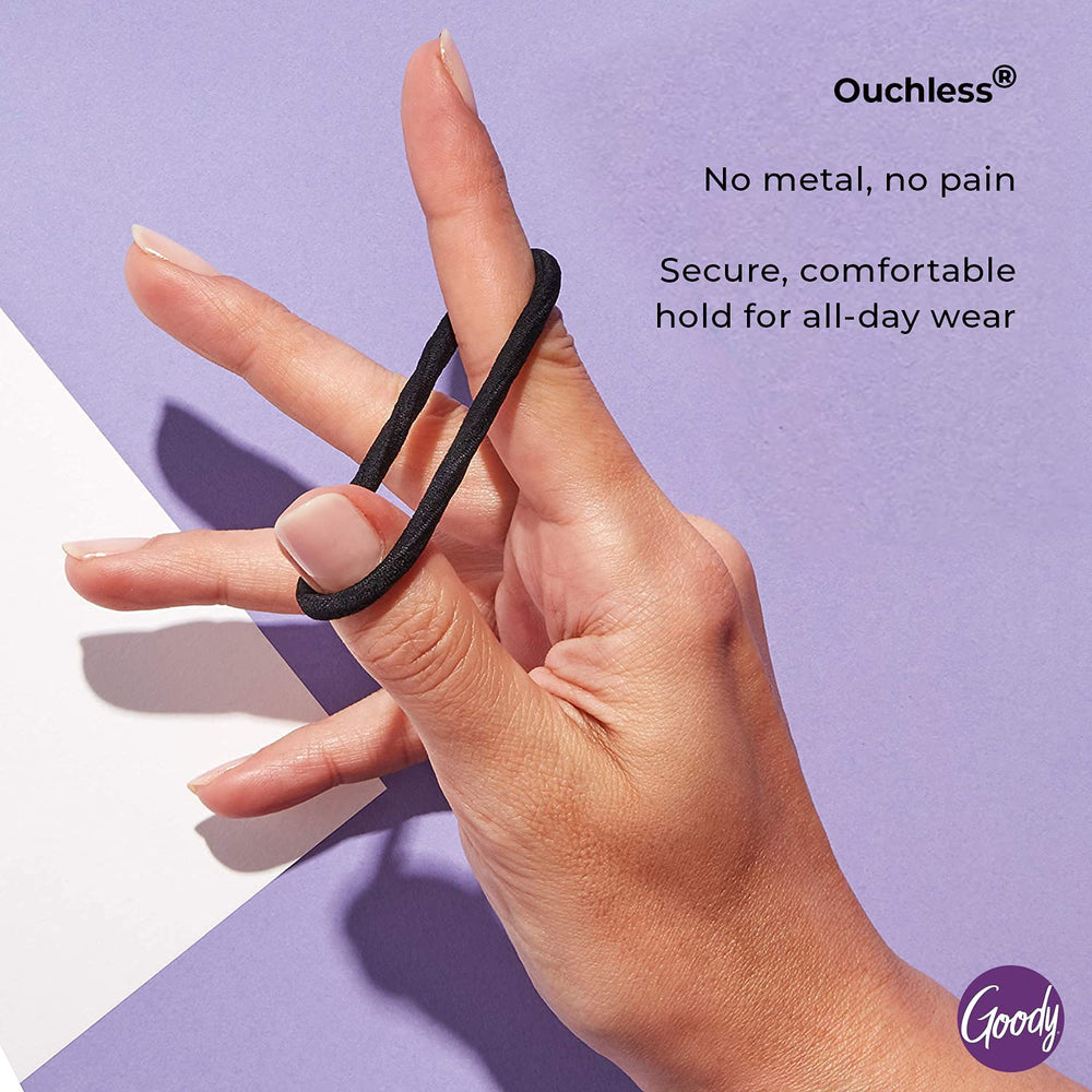 Goody hair tie holding a medium ponytail comfortably during activity
