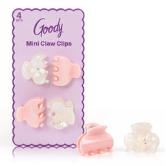 Goody mini claw front view showing white flower and pink clips, stylish secure hold