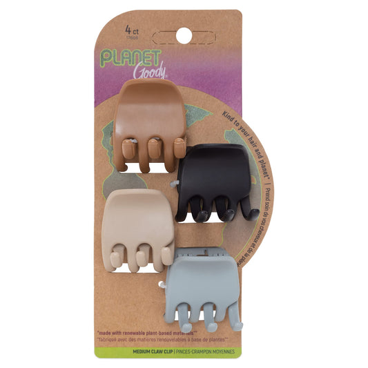GOODY front view of four neutral claw clips showing colors and packaging benefit