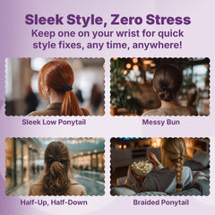 GOODY scrunchie stacked beside a regular elastic to show less bulk and gentler hold