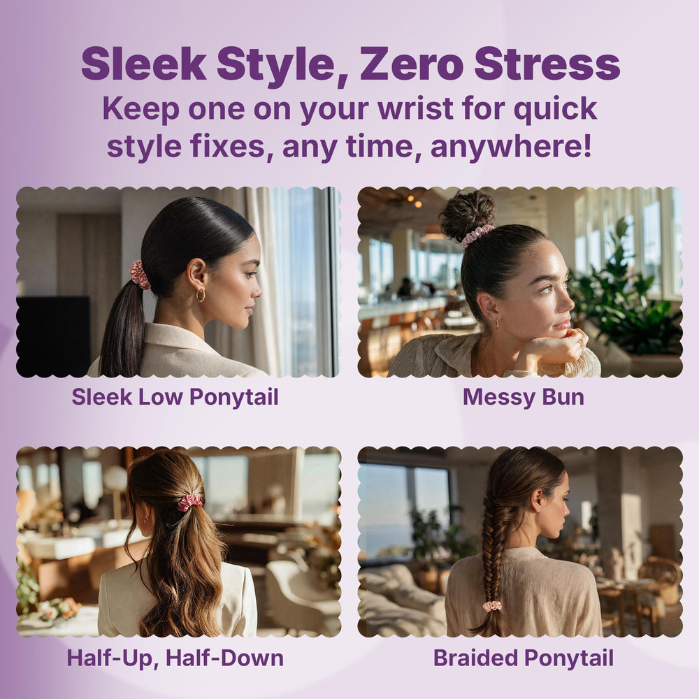 goody scrunchie beside a coin showing scale benefit: slim, unobtrusive size
