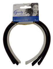GOODY front-packaging three neutral wide headbands, shows colors and value