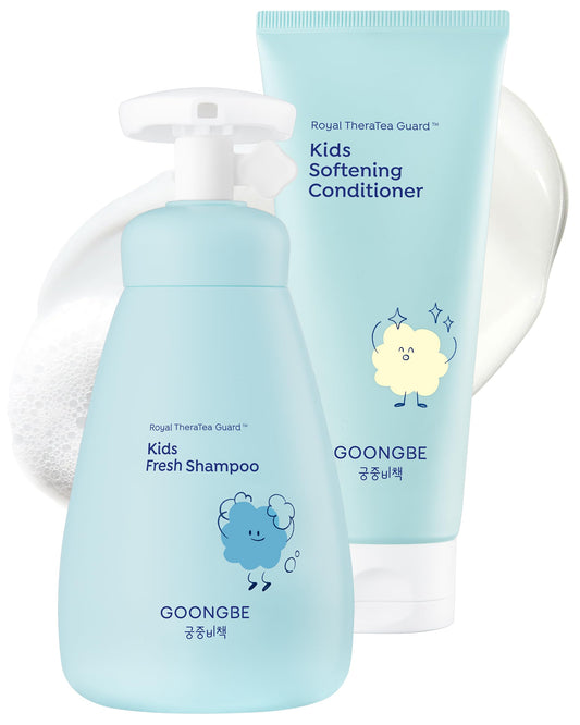 GOONGBE front view of shampoo and conditioner duo showing packaging and benefits