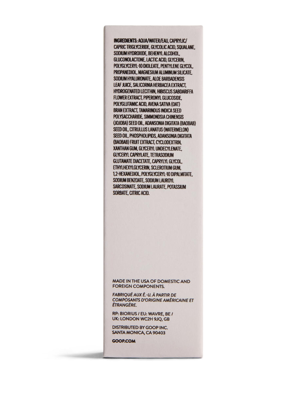goop ingredients label closeup highlighting acids and humectants benefit: ingredient transparency