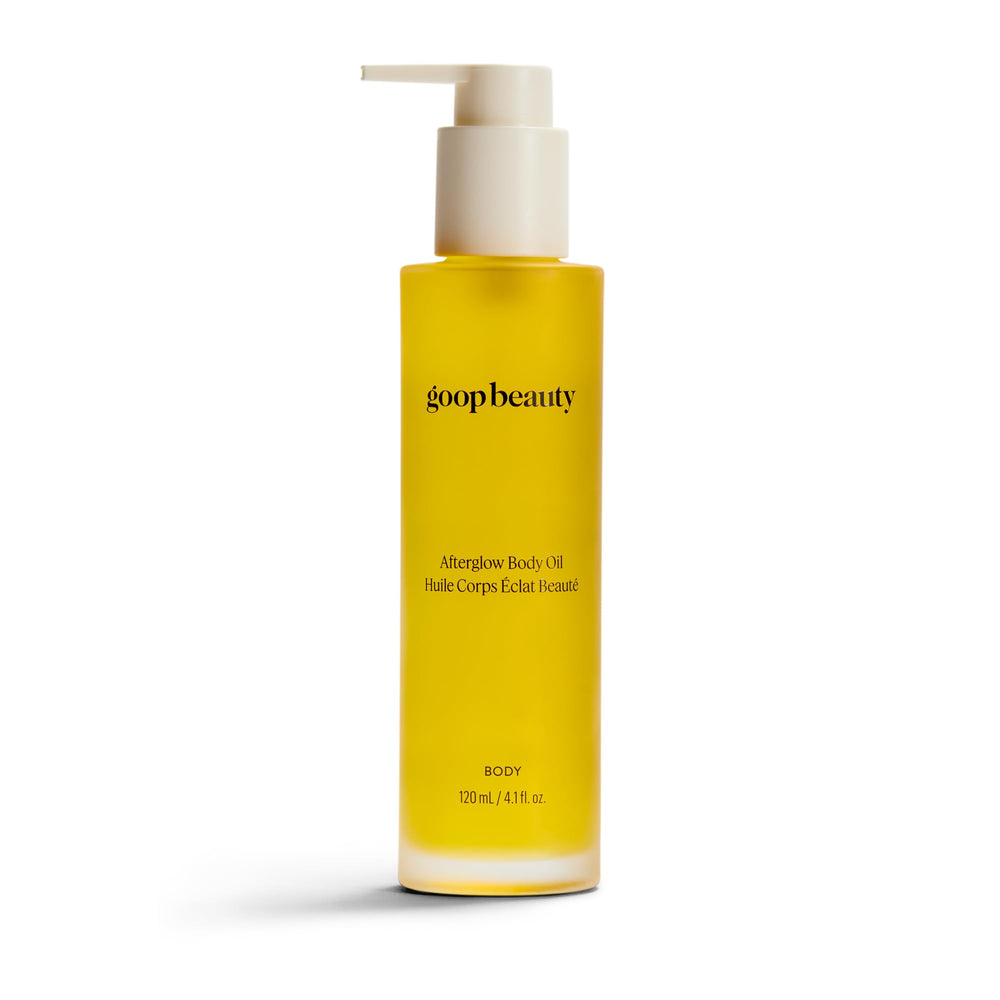 goop body oil front bottle showing clean packaging and product benefit