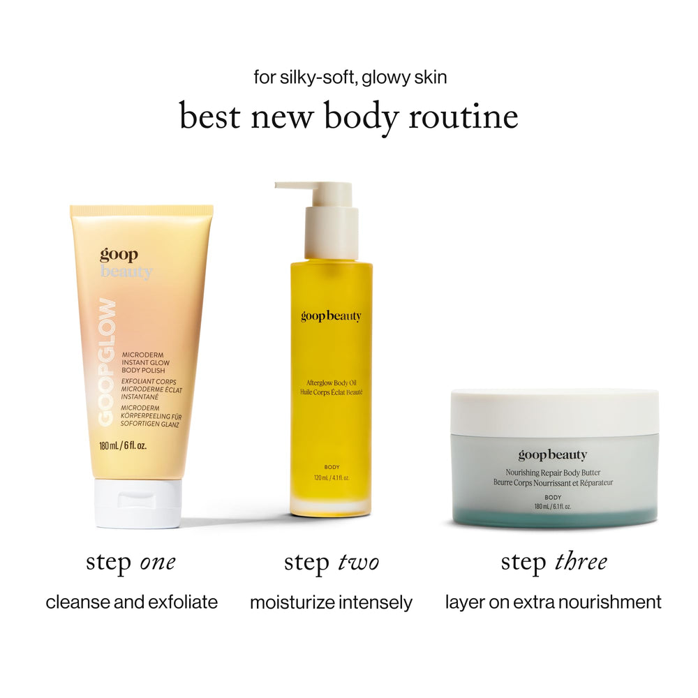 goop body oil on hand being massaged in for instant hydration benefit