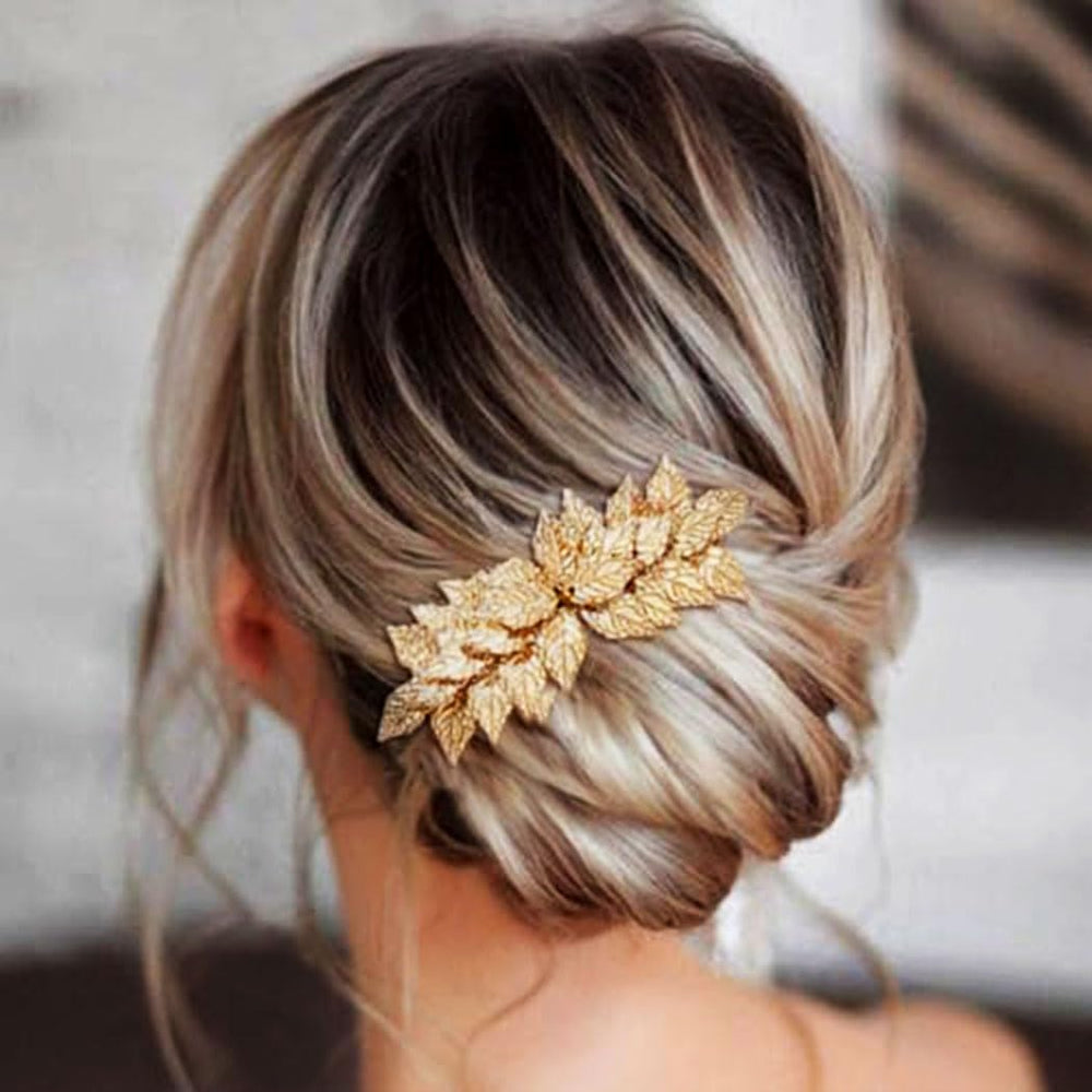 GORAIS front view gold leaf comb showing elegant design and secure hold