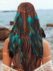 GORTIN boho headband front view showing full feather design and boho style benefit