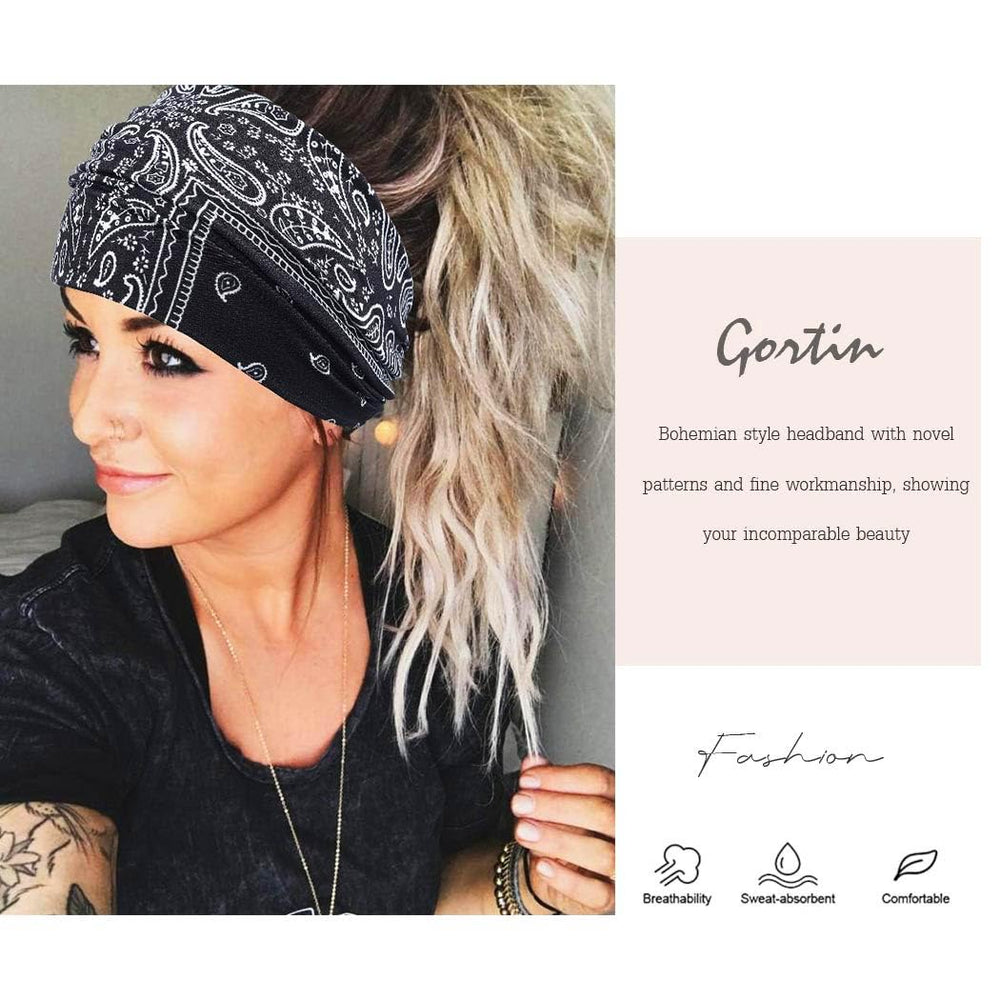 GORTIN headband worn by model at beach showing secure, sweat-wicking benefit