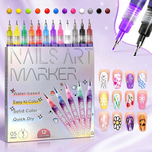 Gorvalin front packaging showing 12 vibrant nail art pens and set benefit