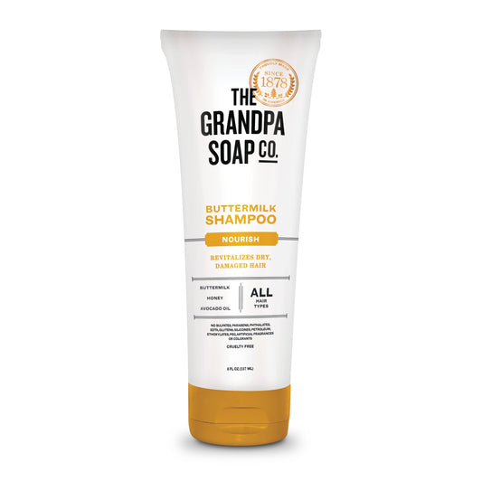 Grandpa Soap Company front tube view showing clear labeling and benefits