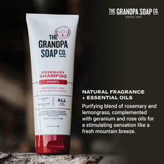 Grandpa Soap Company shampoo in bathroom scene demonstrating everyday use benefit