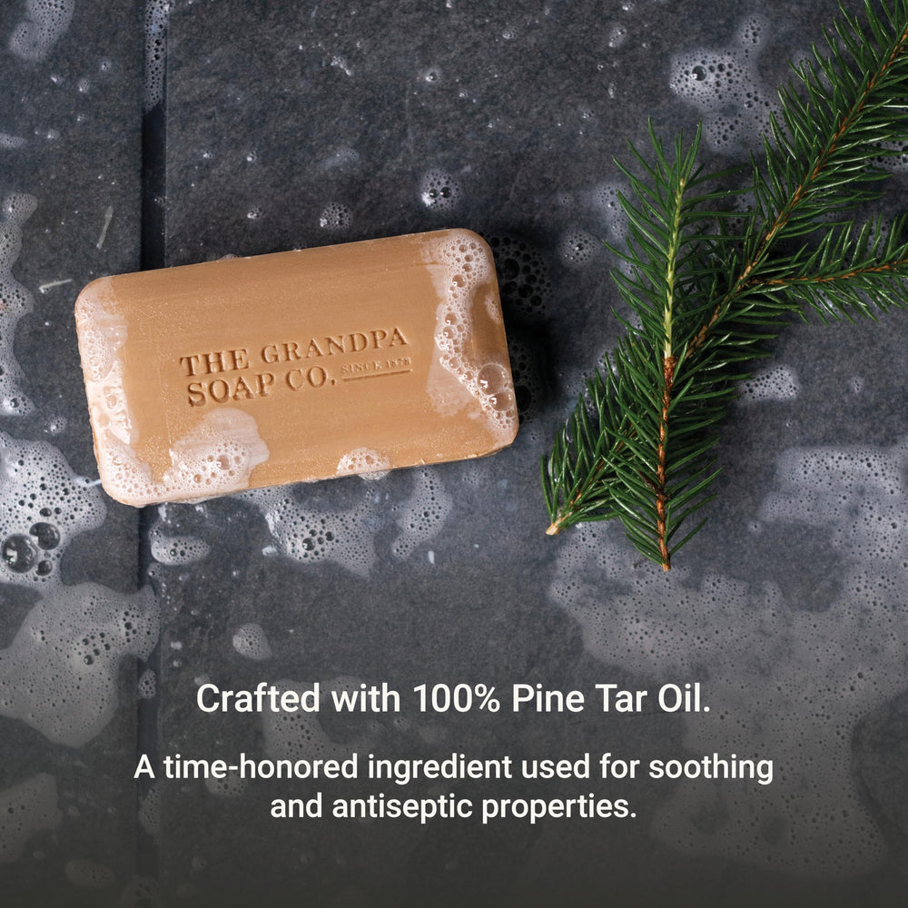 Grandpa Soap Company hand lathering the bar to show deep-clean benefit