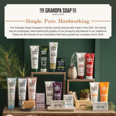 Ingredient detail image displaying pine tar tea tree and cedarwood oils for soothing care