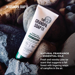 Hand holding Grandpa's Soap 8 fl oz tube to show size and portability benefit