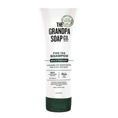 Grandpa's Soap front tube showing Wonder Pine Tar Shampoo, clear product ID and benefits