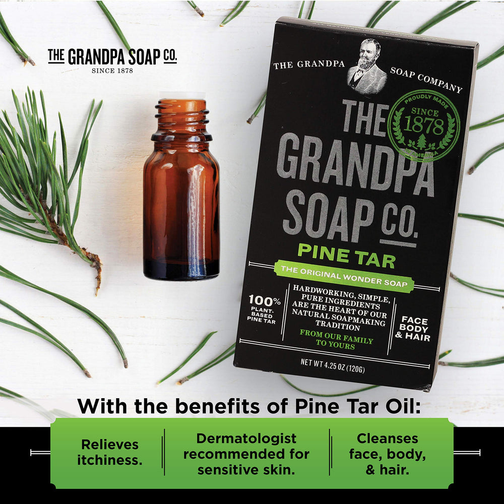 Grandpa's pine tar soap lathered in hand for effective cleansing and hydration