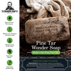 Close-up of Grandpa's pine tar soap texture highlighting gentle vegetable base
