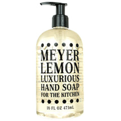 Greenwich Bay Trading Company front pump bottle shows Meyer Lemon scent and stylish countertop benefit