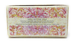 Close-up of Greenwich Bay Trading Co. soap bar texture highlighting creamy shea butter lather