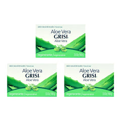 Grisi front packaging showing three aloe soap bars and convenient value